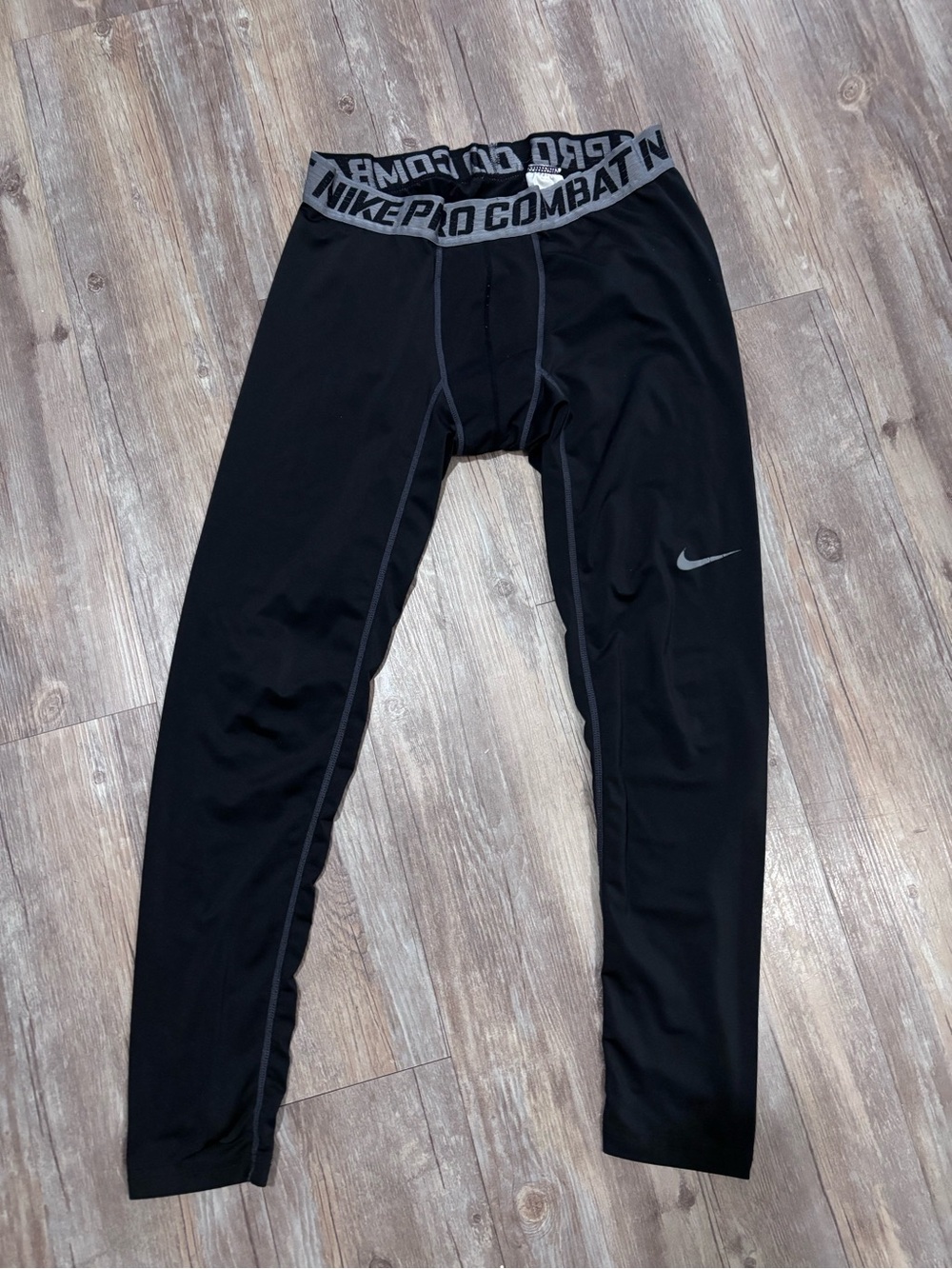 Nike Black Compression Tights with Gray Logo Waistband